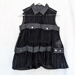 Sacai Japan Black Cotton/Velour Sleeveless Blouse Top, size 3/L/US 10